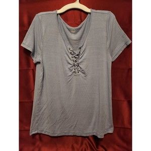 SO American Size Medium Women's T-Shirt Blue Neck Blouse Heritage Crochet